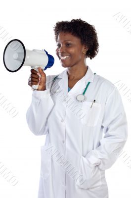 african woman doctor with megaphone