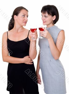 Two beautiful girls with wine