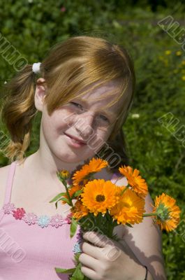 girl with marigolds
