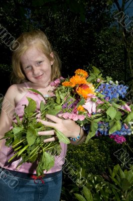 Girl has plucked flowers