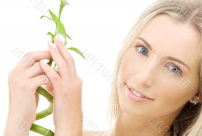 happy blonde with bamboo
