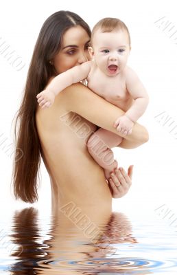 clean baby in mother hands