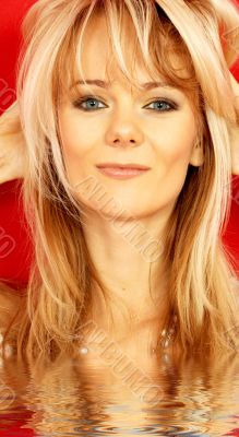 lovely blond over red