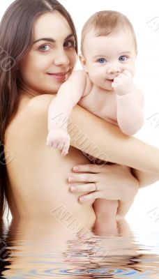 clean baby in mother hands