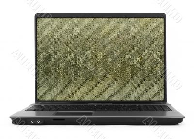 laptop on white with abstract wallpaper