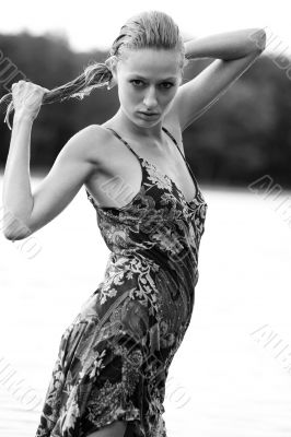 Blond watergirl with long hair