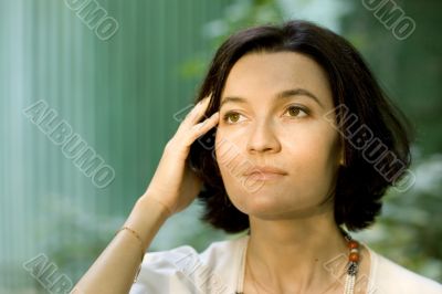 attractive brunet woman in white