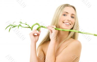 happy blonde with bamboo