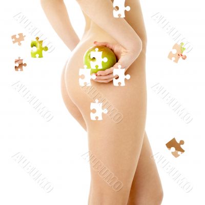 naked woman with green apple