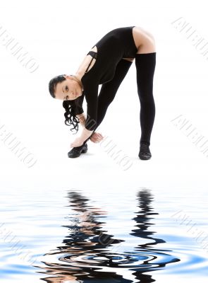 fitness instructor in black leotard