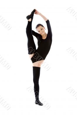 fitness instructor in black leotard