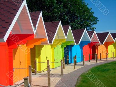 Colorful seaside beach chalets