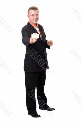 Young businessman with business card