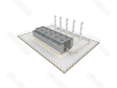 factory with pipes over white