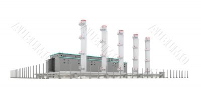 factory with pipes over white