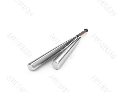 metallic baseball bat over white