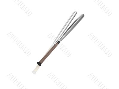 metallic baseball bat over white