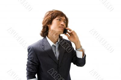 Asian business man and phone