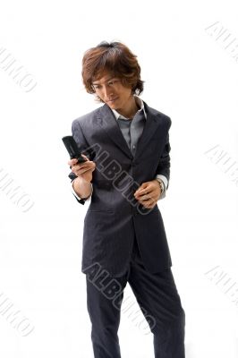 Asian business man and phone