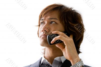 Asian business man and phone