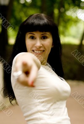 young woman pointing her finger