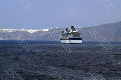 Cruise ship near Santorini island