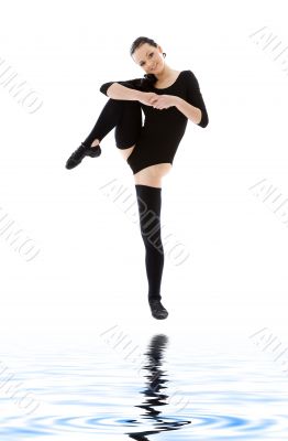 fitness instructor in black leotard