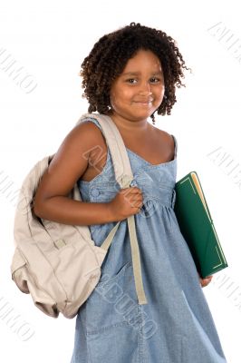 African girl student with folder and backpack