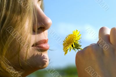 With a flower