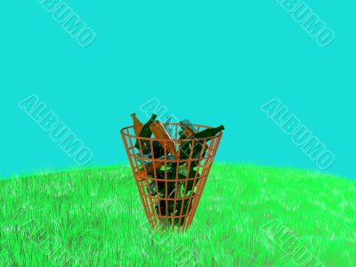 Basket with bottles.
