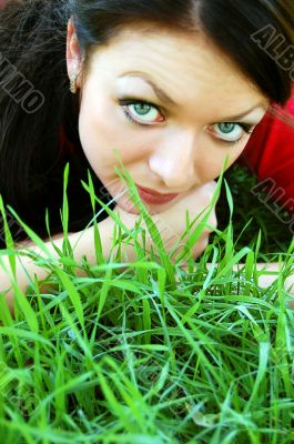 Lying in grass