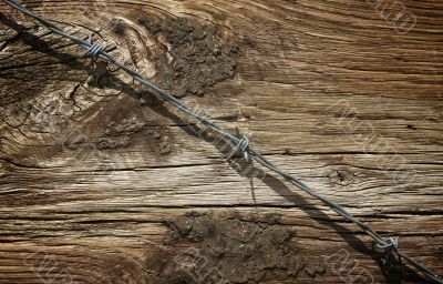 Aged Wood Texture and Barbed Wire