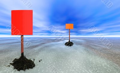 two blank sign posts