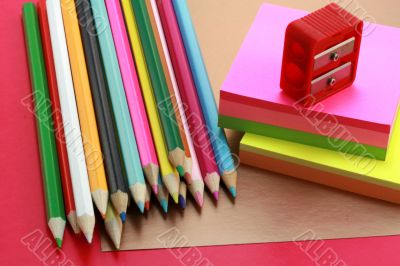 crayons, sticky notes and steel