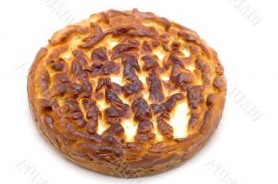 Pie with curd on white