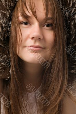 young woman in fur hat