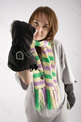 young woman make threatening gestures