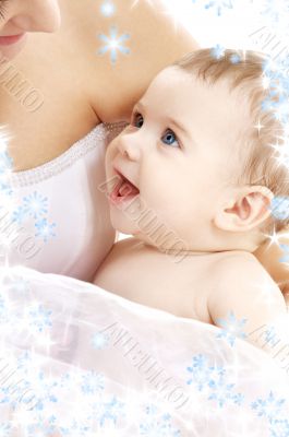 happy baby boy with mama