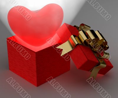 Heart in gift packing. 3D image.
