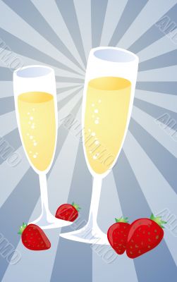 Champagne and strawberries illustration