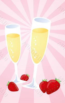 Champagne and strawberries illustration