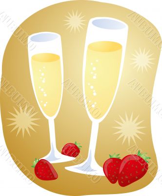 Champagne and strawberries illustration