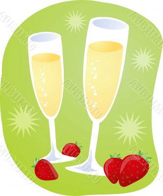 Champagne and strawberries illustration