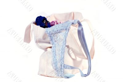 blue lacy bra on the white background