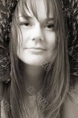 young woman in fur hat