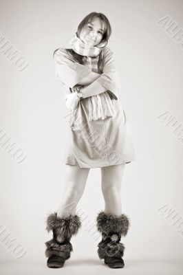 young woman in striped muffler