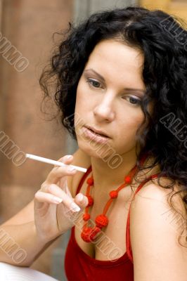 brunette with cigarette