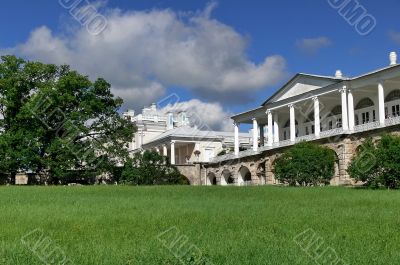 Lawn near a palace and the dark blue sky