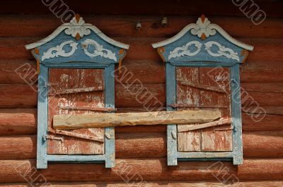 Windows of Russian village house
