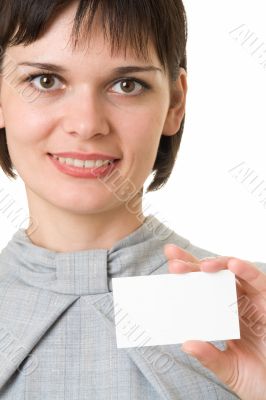 woman with empty business card.